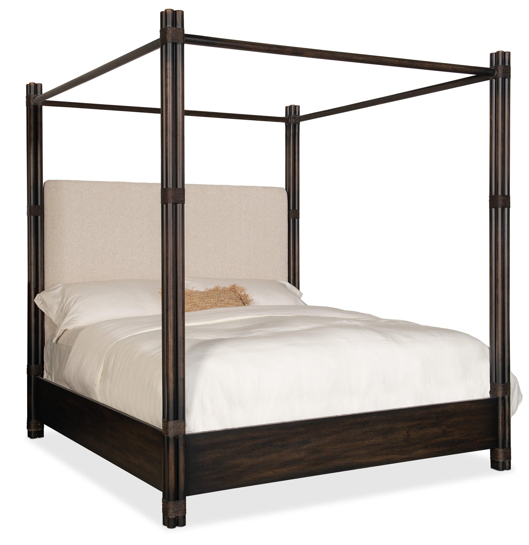 Retreat Pole Rattan Upholstered Poster Bed w/Canopy